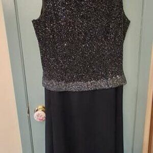Navy Blue Beaded Bodice Formal Dress